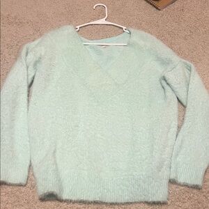 A New Day Mint Green Fuzzy Knit Sweater XL Soft V Neck